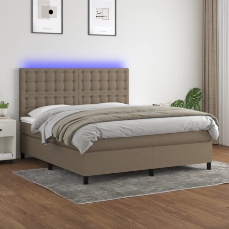 vidaXL Cama box spring colchón y luces LED tela gris taupe 160x200 cm