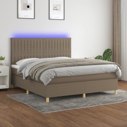 vidaXL Cama box spring colchón y luces LED tela gris taupe 160x200 cm