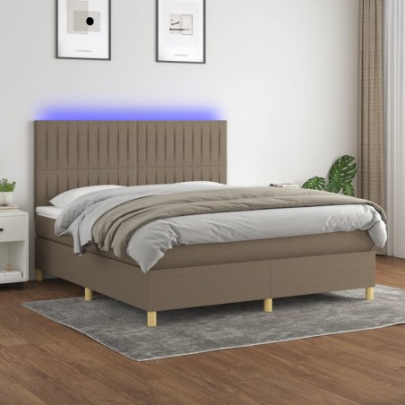 vidaXL Cama box spring colchón y luces LED tela gris taupe 160x200 cm