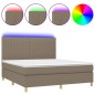vidaXL Cama box spring colchón y luces LED tela gris taupe 160x200 cm