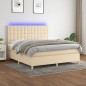 vidaXL Cama box spring colchón y luces LED tela crema 160x200 cm vidaXL Cama box spring colchón y luces LED tela crema 160x200 cm