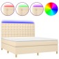 vidaXL Cama box spring colchón y luces LED tela crema 160x200 cm vidaXL Cama box spring colchón y luces LED tela crema 160x200 cm