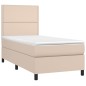 vidaXL Cama box spring colchón LED cuero sintético capuchino 90x190 cm vidaXL Cama box spring colchón LED cuero sintético capuchino 90x190 cm