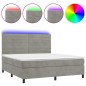 vidaXL Cama box spring colchón y LED terciopelo gris claro 160x200 cm