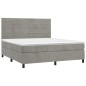 vidaXL Cama box spring colchón y LED terciopelo gris claro 160x200 cm