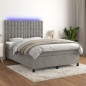 vidaXL Cama box spring colchón y LED terciopelo gris claro 140x200 cm