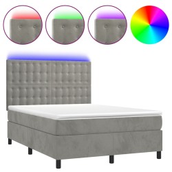 vidaXL Cama box spring colchón y LED terciopelo gris claro 140x200 cm
