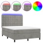 vidaXL Cama box spring colchón y LED terciopelo gris claro 140x200 cm