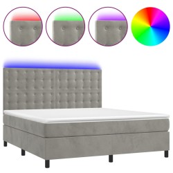 vidaXL Cama box spring colchón y LED terciopelo gris claro 160x200 cm