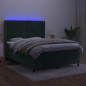 vidaXL Cama box spring colchón y LED terciopelo verde oscuro 140x190cm