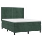 vidaXL Cama box spring colchón y LED terciopelo verde oscuro 140x190cm