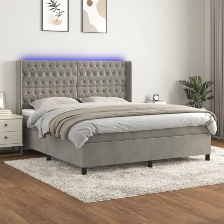 vidaXL Cama box spring colchón y LED terciopelo gris claro 160x200 cm