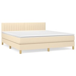 vidaXL Cama box spring con colchón tela color crema 160x200 cm