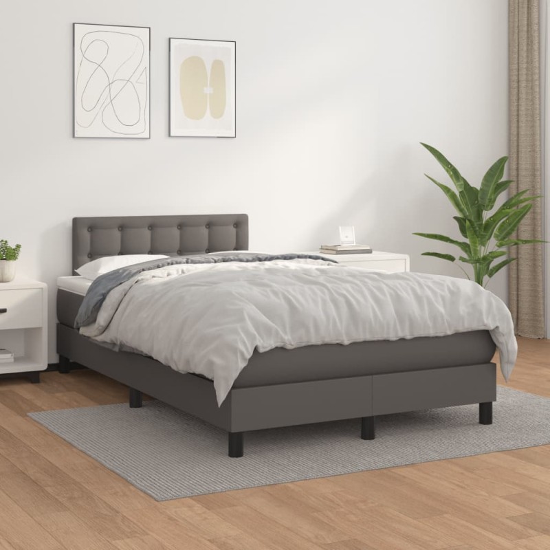 vidaXL Cama box spring con colchón cuero sintético gris 120x200 cm vidaXL Cama box spring con colchón cuero sintético gris 120x200 cm