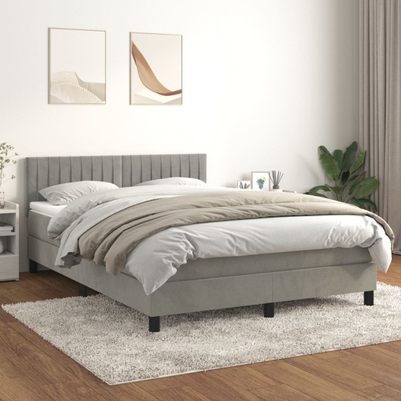 vidaXL Cama box spring con colchón terciopelo gris claro 140x200 cm vidaXL Cama box spring con colchón terciopelo gris claro 140x200 cm