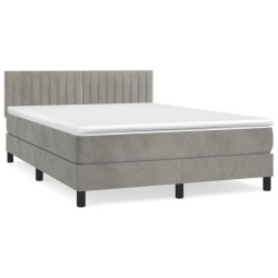 vidaXL Cama box spring con colchón terciopelo gris claro 140x200 cm
