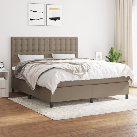 vidaXL Cama box spring con colchón tela gris taupe 160x200 cm