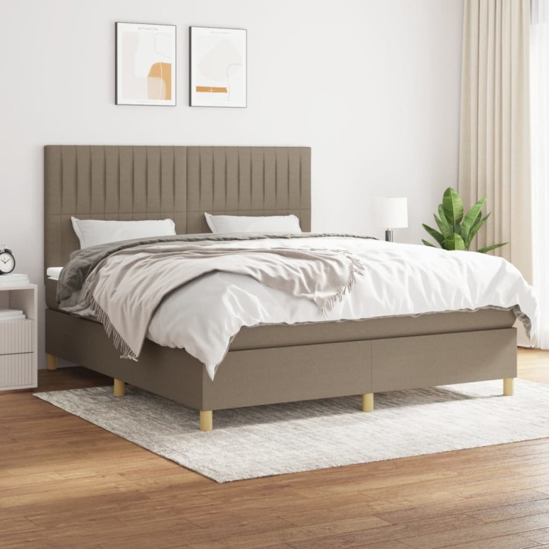 vidaXL Cama box spring con colchón tela gris taupe 160x200 cm vidaXL Cama box spring con colchón tela gris taupe 160x200 cm
