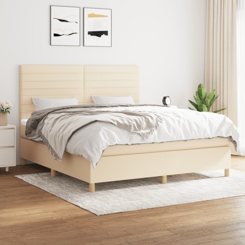 vidaXL Cama box spring con colchón tela color crema 160x200 cm vidaXL Cama box spring con colchón tela color crema 160x200 cm