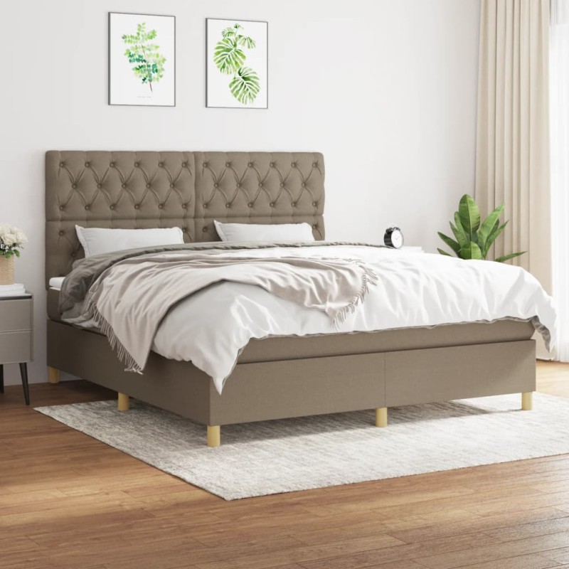 vidaXL Cama box spring con colchón tela gris taupe 160x200 cm vidaXL Cama box spring con colchón tela gris taupe 160x200 cm