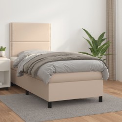 vidaXL Cama box spring con colchón cuero sintético capuchino 90x190 cm