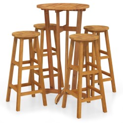 vidaXL Mesa y taburetes altos de jardín 5 pzas madera maciza acacia
