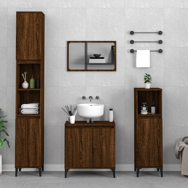 vidaXL Set de muebles baño 3 pzas madera contrachapada roble marrón vidaXL Set de muebles baño 3 pzas madera contrachapada roble marrón