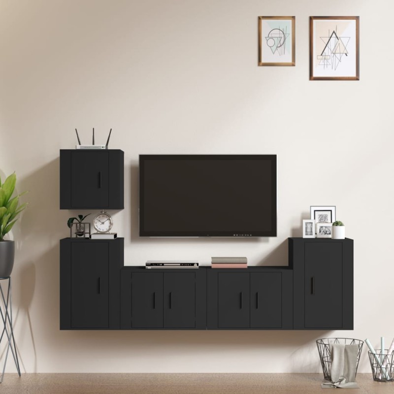 vidaXL Set de muebles para TV 5 piezas madera contrachapada negro vidaXL Set de muebles para TV 5 piezas madera contrachapada negro