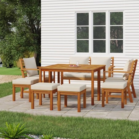 vidaXL Juego comedor jardín con cojines 9 piezas madera maciza acacia