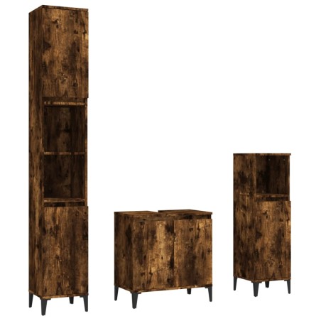 vidaXL Set de muebles baño 3 pzas madera contrachapada roble ahumado