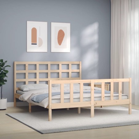 vidaXL Estructura de cama de matrimonio con cabecero madera maciza