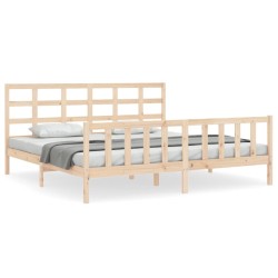 vidaXL Estructura de cama de matrimonio con cabecero madera maciza