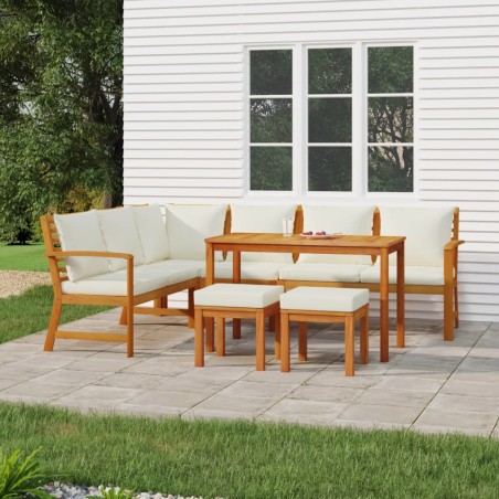 vidaXL Juego comedor jardín y cojines 7 piezas madera maciza acacia