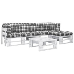 vidaXL Muebles de palés 4 pzas y cojines madera pino impregnada blanco