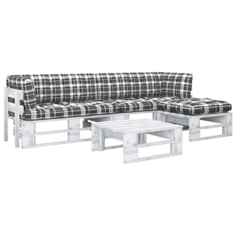vidaXL Muebles de palés 4 pzas y cojines madera pino impregnada blanco