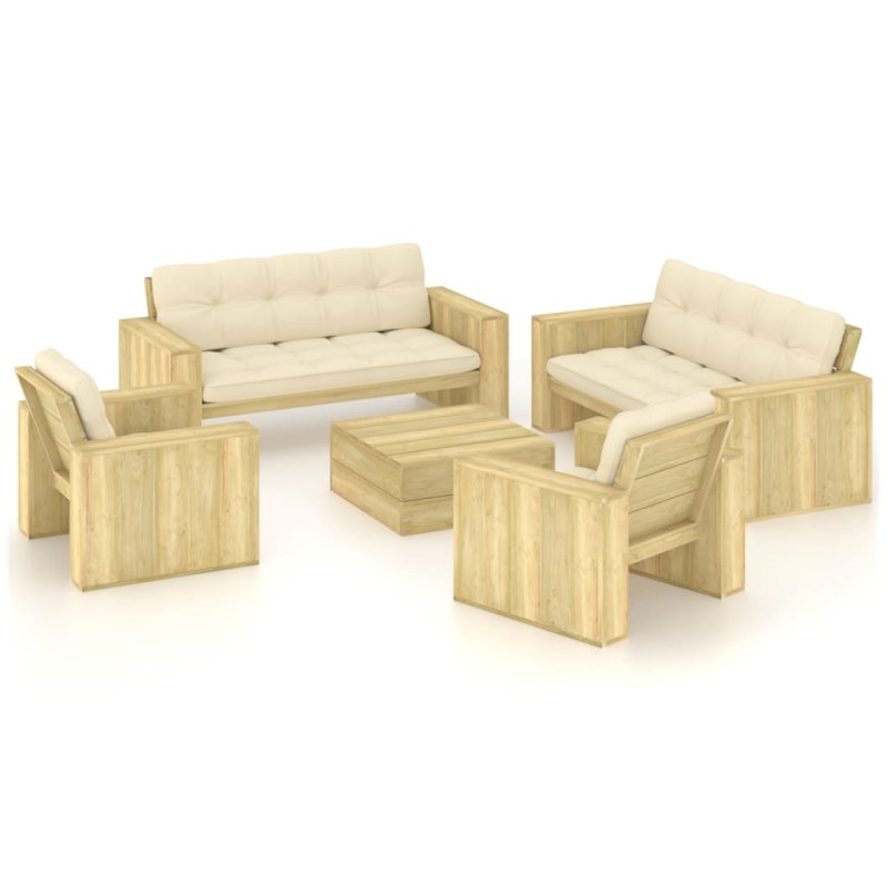 vidaXL Set muebles de jardín y cojines 5 pzas madera pino impregnada vidaXL Set muebles de jardín y cojines 5 pzas madera pino impregnada