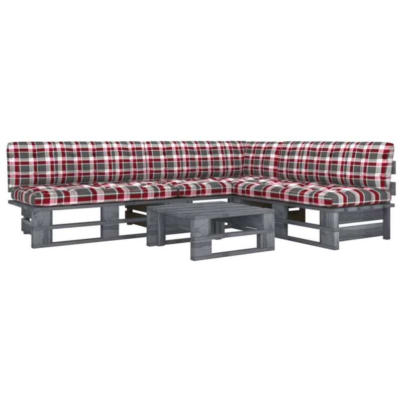 vidaXL Muebles de palets 4 pzas y cojines madera pino impregnada gris vidaXL Muebles de palets 4 pzas y cojines madera pino impregnada gris