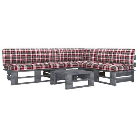 vidaXL Muebles de palets 4 pzas y cojines madera pino impregnada gris