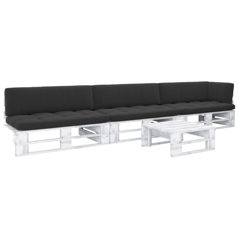 vidaXL Muebles de palés 4 pzas y cojines madera pino impregnada blanco vidaXL Muebles de palés 4 pzas y cojines madera pino impregnada blanco