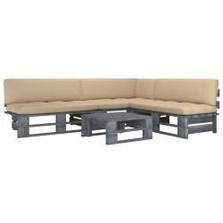 vidaXL Muebles de palets 4 pzas y cojines madera pino impregnada gris