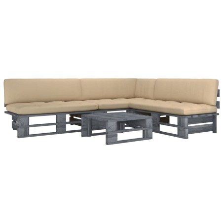 vidaXL Muebles de palets 4 pzas y cojines madera pino impregnada gris