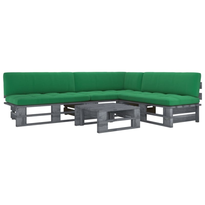 vidaXL Muebles de palets 4 pzas y cojines madera pino impregnada gris vidaXL Muebles de palets 4 pzas y cojines madera pino impregnada gris