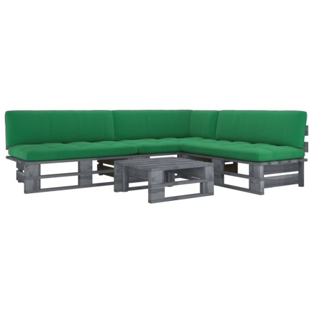 vidaXL Muebles de palets 4 pzas y cojines madera pino impregnada gris