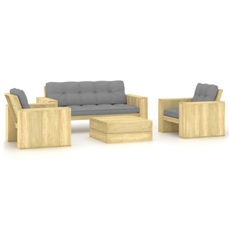 vidaXL Set muebles de jardín y cojines 4 pzas madera pino impregnada