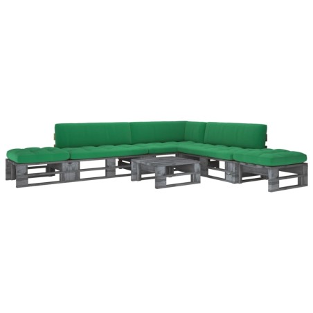 vidaXL Muebles de palets 6 pzas y cojines madera pino impregnada gris