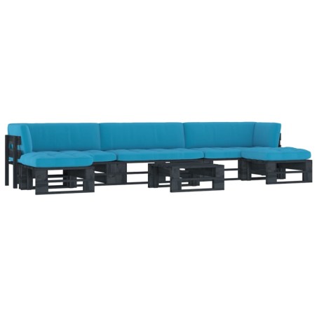 vidaXL Muebles de palés 6 pzas y cojines madera pino impregnada negro