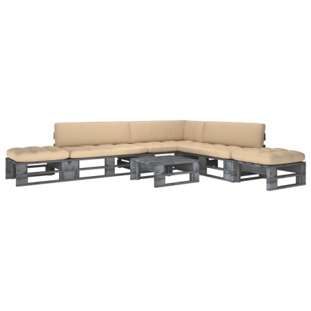 vidaXL Muebles de palets 6 pzas y cojines madera pino impregnada gris