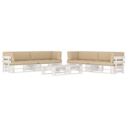 vidaXL Muebles de palés 6 pzas y cojines madera pino impregnada blanco