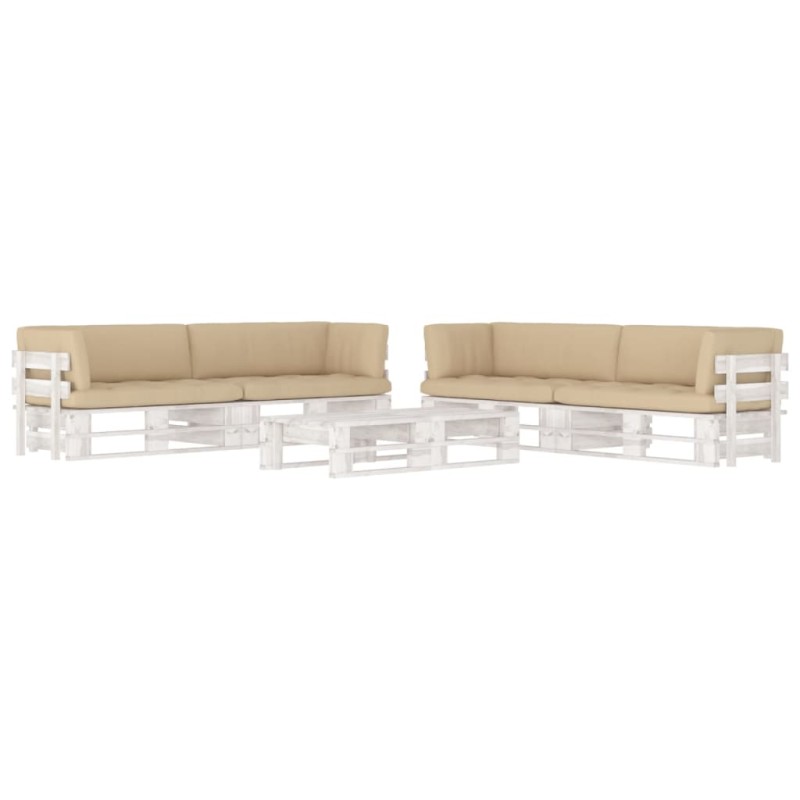 vidaXL Muebles de palés 6 pzas y cojines madera pino impregnada blanco vidaXL Muebles de palés 6 pzas y cojines madera pino impregnada blanco