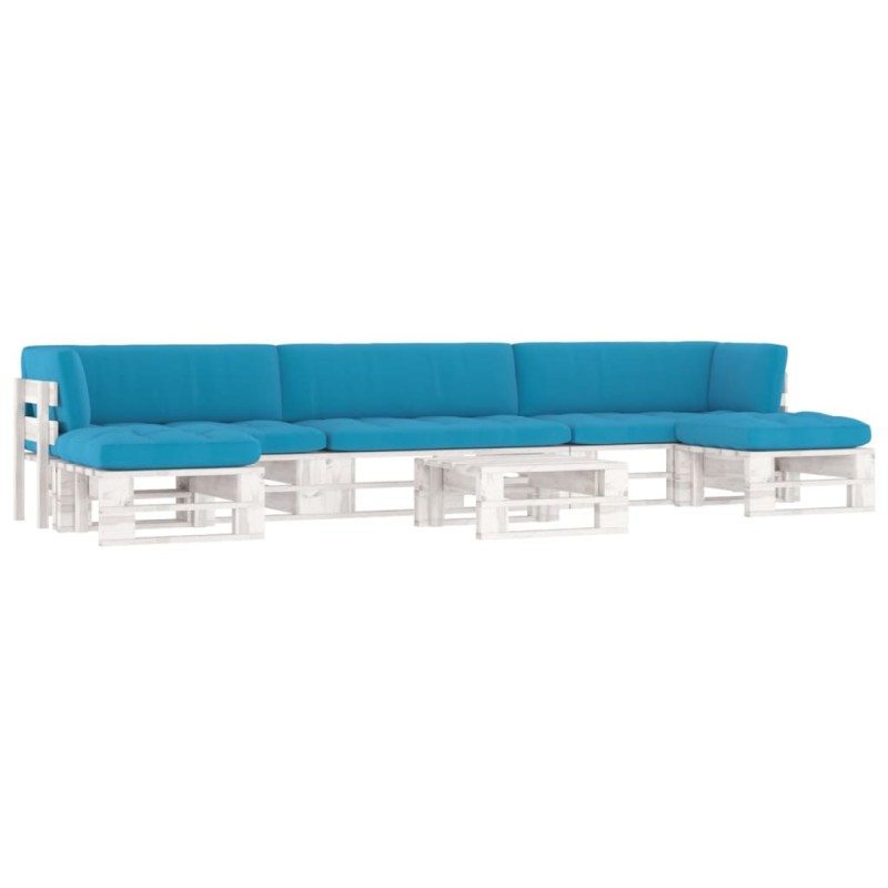 vidaXL Muebles de palés 6 pzas y cojines madera pino impregnada blanco vidaXL Muebles de palés 6 pzas y cojines madera pino impregnada blanco